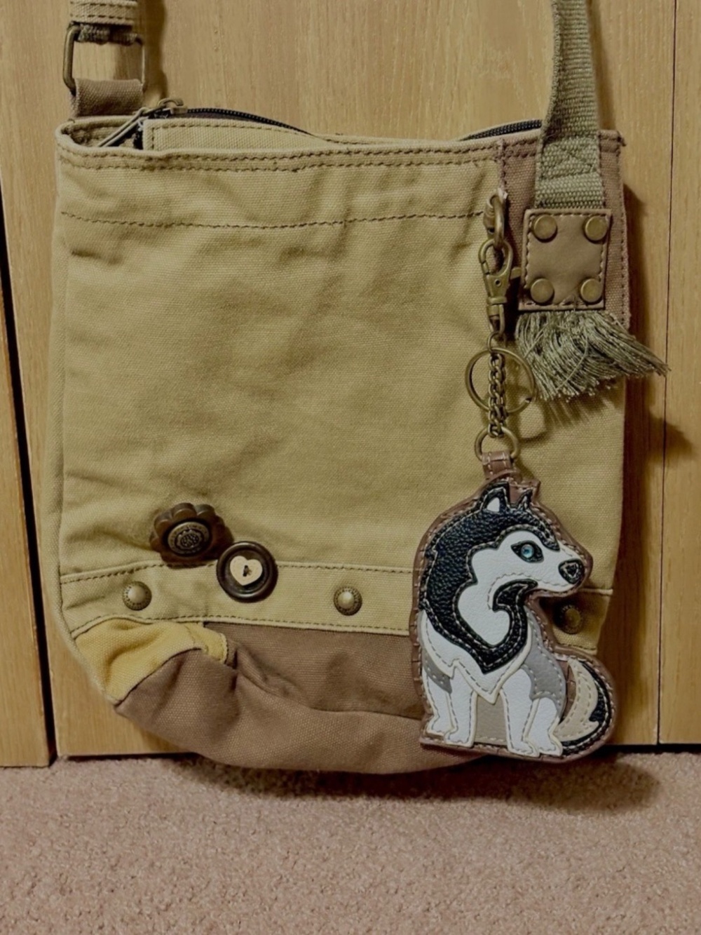 Chala Crossbody Cotton Canvas Messenger Shoulder Tote Bag w/ Husky Coinpurse